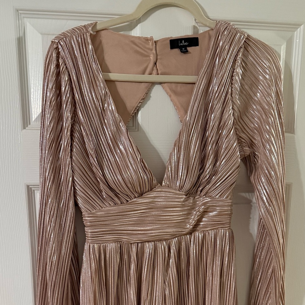 Lulu's Shimmering Rose Gold Long Sleeve Dress